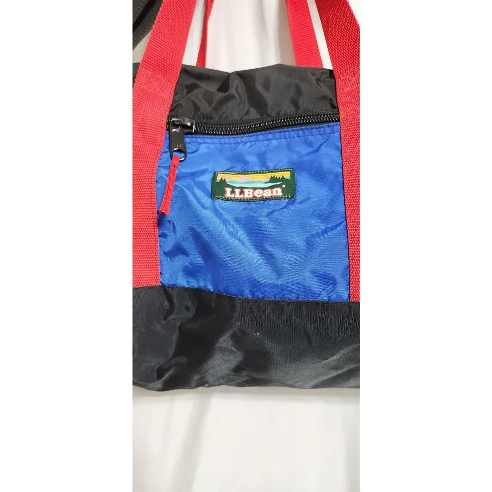VTG LL Bean 24” Duffle Bag Patch Black/Blue Bag W/ Shoulder Strap Needs Cleaning